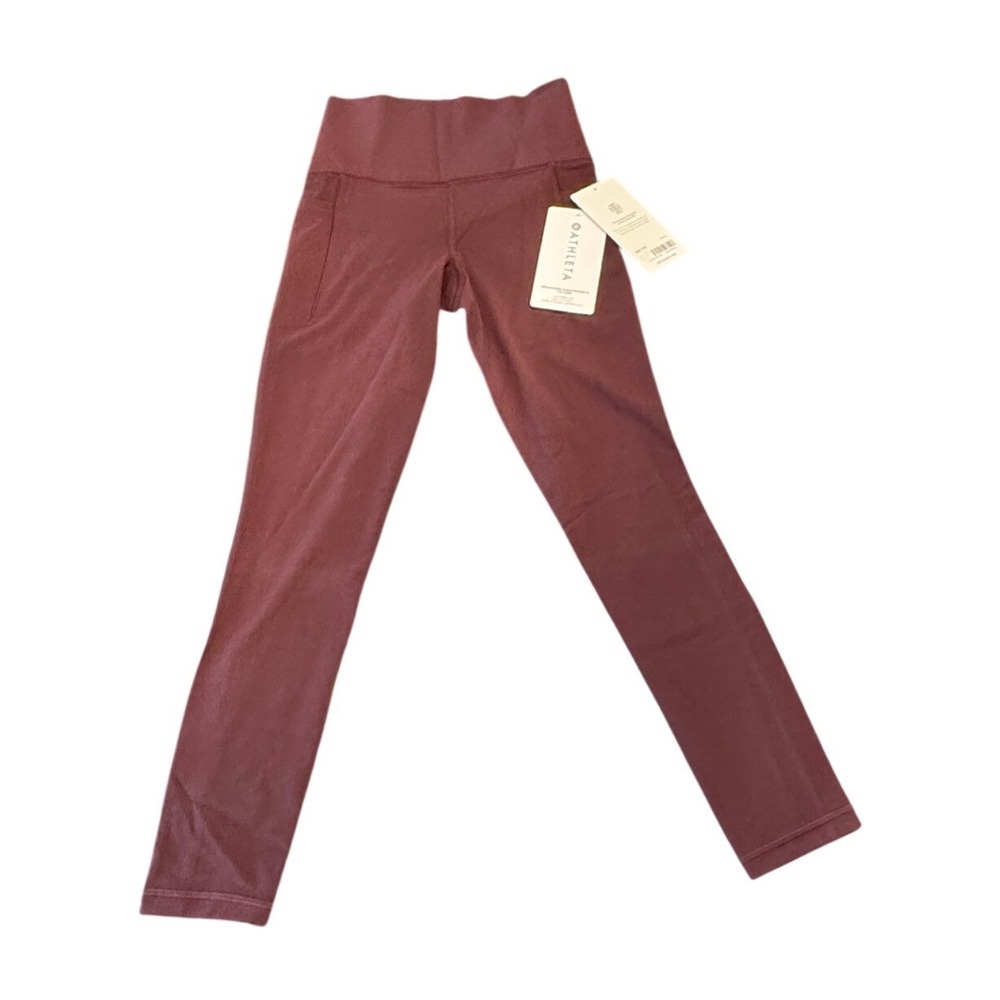 NWT Athleta Salutation Stash Pocket II 7/8 Tight Powervita Leggings Burgundy XXS